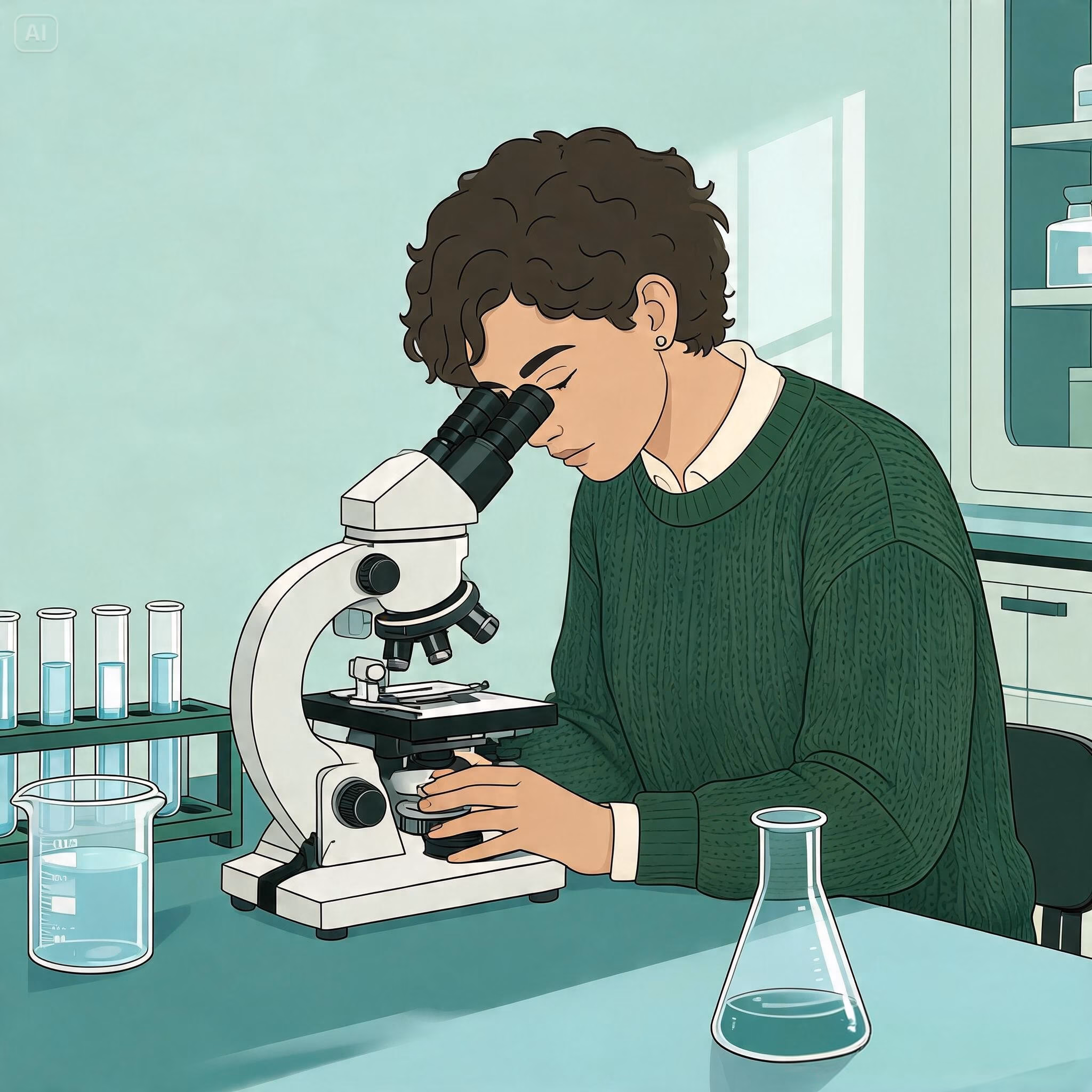 A researcher reviewing papers alone