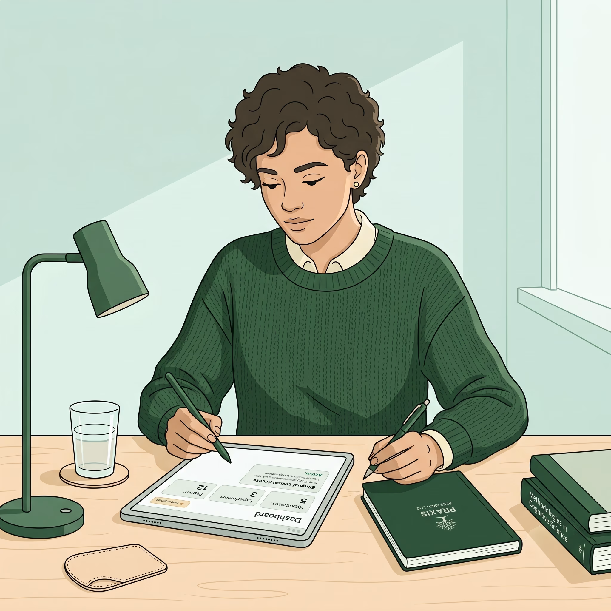 A thesis student working through their research